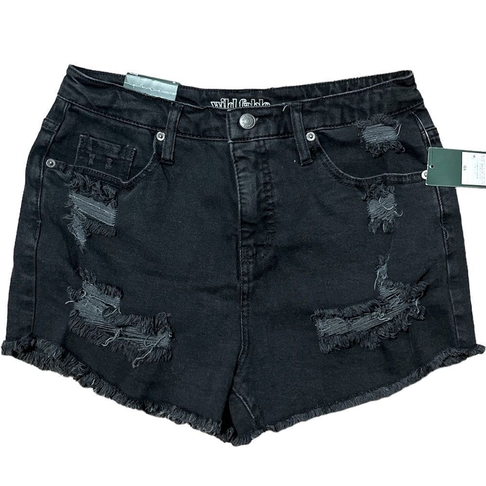 WILD Fable Black Distressed High-Rise Shorts